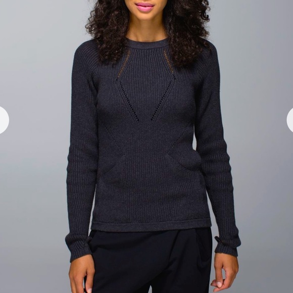 lululemon athletica Sweaters - Lululemon The Sweater The Better Heathered Black Grey Pullover Crew Knit Pockets